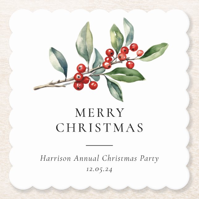 Einfach Elegantes Weihnachtswasser Botanisch Untersetzer (Vorderseite)