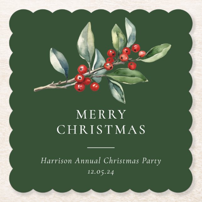 Einfach Elegantes Weihnachtswasser Botanisch Untersetzer (Vorderseite)