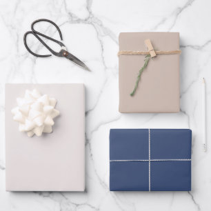 Einfach Erröten Blassrosa Navy Blau Einfarbig 3er Geschenkpapier Set