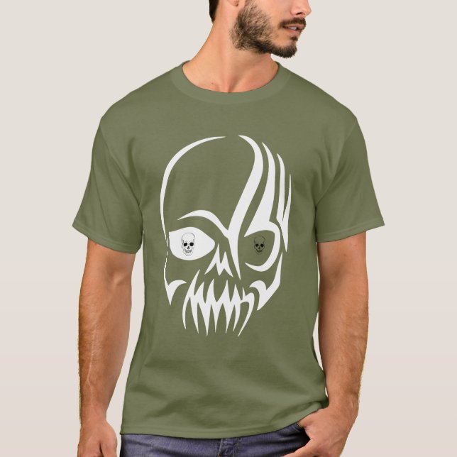 Einfach feiner weißer Schädel Zeichnend Spooky T-Shirt (Vorderseite)