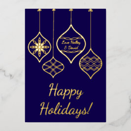 Einfach festlich Blauer & Gold Bauble Weihnachten Folien Feiertagskarte