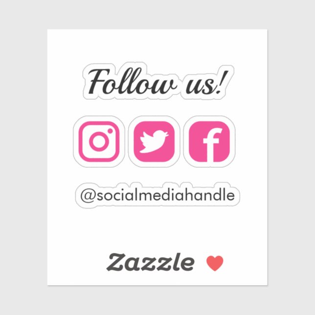 Einfach folgen Sie uns Hot Pink Social Media Icons Aufkleber (Blatt)