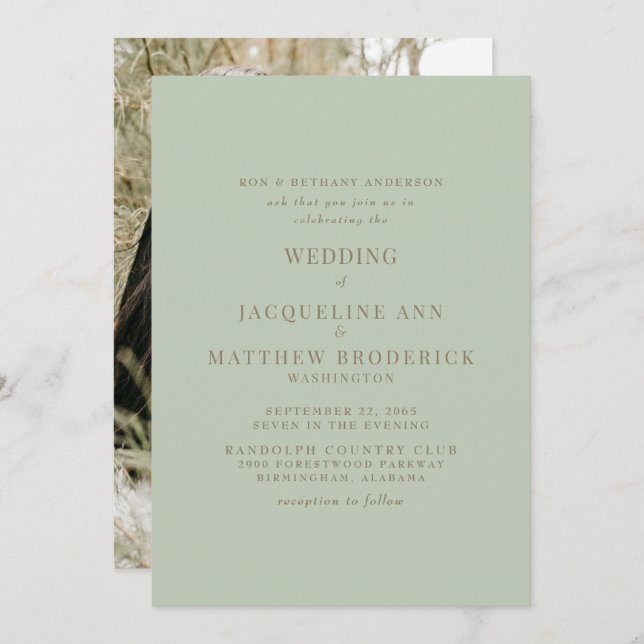 Einfach Foto Gold Text Hochzeit setzen Einladung (Vorne/Hinten)