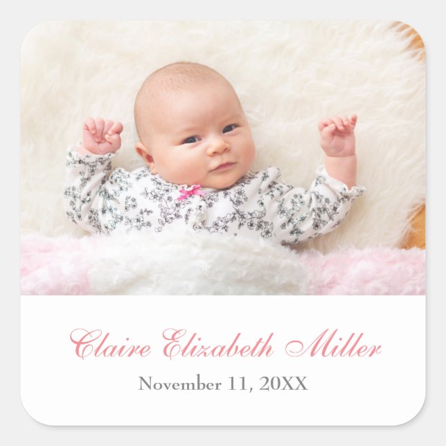 Einfach Foto-Namensdatum gesegnet - Quadrat-Aufkle Quadratischer Aufkleber (Vorderseite)