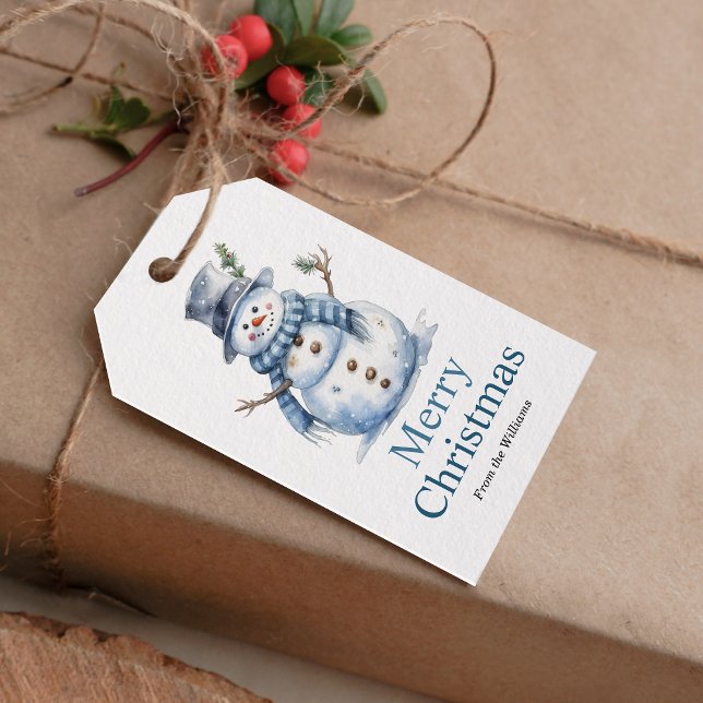 Einfach frohe Weihnachten Blue Watercolor Snowman Geschenkanhänger (Add an extra touch of charm to your holiday gift-giving with this warm, festive gift tag!)