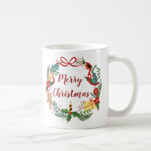 Einfach froher Weihnachtskranz   Klassische, weiße Tasse