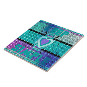 Einfach gehalten: Cyan Heart & Clarity Pattern Art Fliese