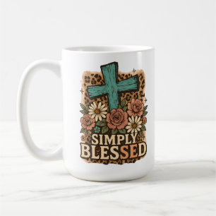 Einfach gesegnetes christliches Kreuz Herbstblumen Kaffeetasse