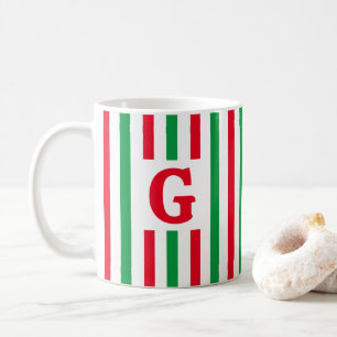 Einfach gestreifte rote und grüne Anfangsbuchstabe Kaffeetasse