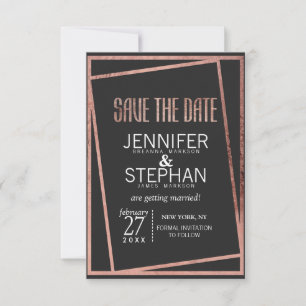 Einfach getippte Rose Gold Border Black Chic Save The Date