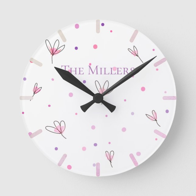 Einfach Gezeichnet Blumenmuster Runde Wanduhr (Vorderseite)
