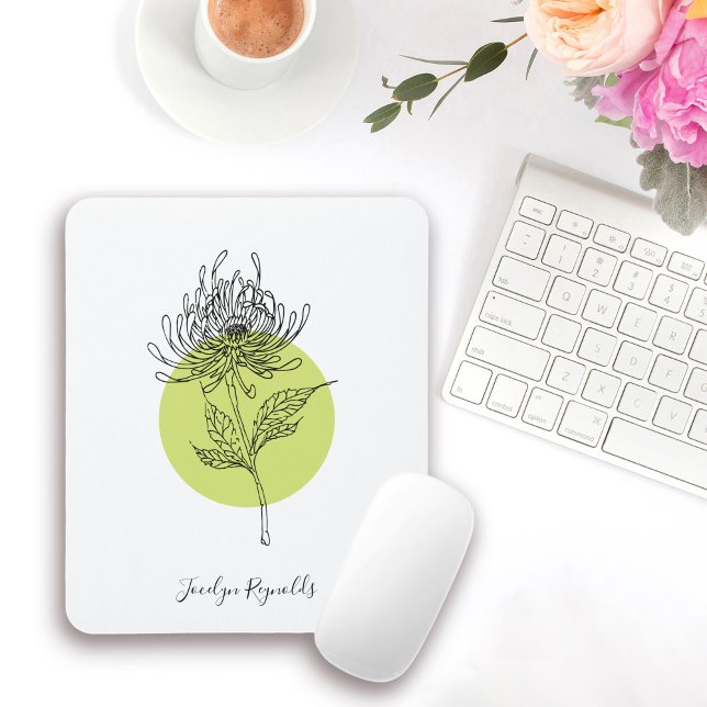Einfach gezeichnet Dahlia Botanisch mit Namen Mousepad (Von Creator hochgeladen)