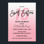 Einfach Girly Pink Weiß Farbton Ombre Sweet 16 Einladung<br><div class="desc">Diese einfache und moderne Einladung Sweet 16 ist perfekt für das zeitgenössische und minimalistische Geburtstagsmädchen. Das Design zeigt einen hübschen und eleganten Farbverlauf in Rosa und Weiß mit einer individuellen Typografie aus schwarzem Pinselstrich. ***WICHTIGE HINWEIS FÜR DESIGN: Für individuelle Designanfragen, wie z.B. passende Produktanfragen, Farbänderungen, Platzierungsänderungen oder andere Änderungswünsche, klicken...</div>