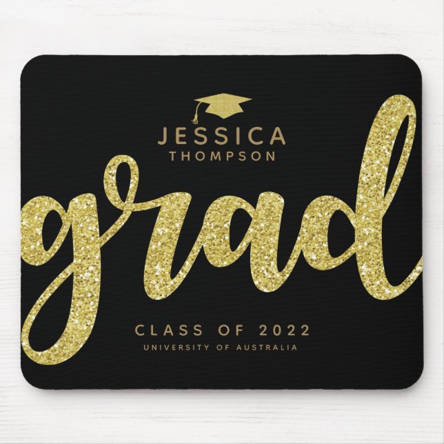 Einfach Grad Schwarz und Imitate Gold Glitzer Mousepad (Vorne)