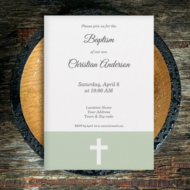Einfach, grün mit einer Cross-Baptismus-Einladung Dankeskarte (Green with a Cross Baptism Invitation)