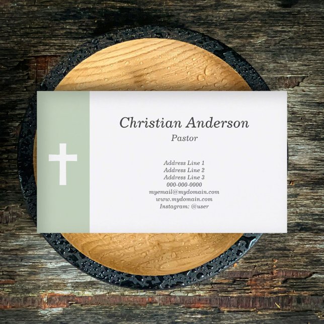 Einfach, grün mit Kreuzpastor Visitenkarte (Simple, Green with a Cross Pastor Business Card)