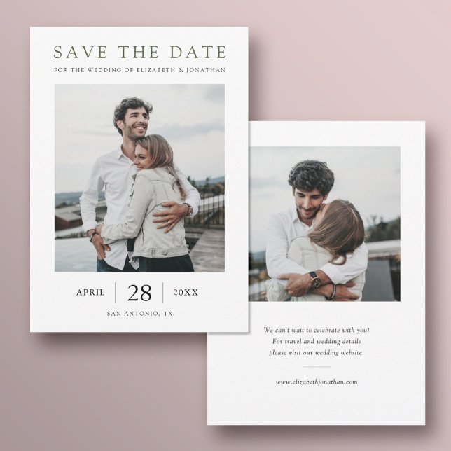 Einfach Grün Typografie Modernes Multi-Foto Save The Date (Von Creator hochgeladen)