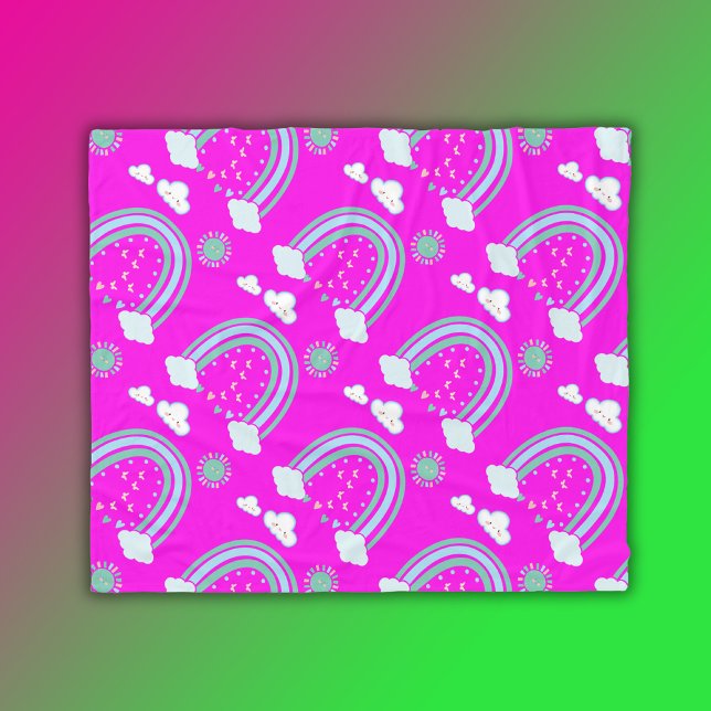 Einfach grüner Regenbogen Boho auf heiß rosa | Fleecedecke (Von Creator hochgeladen)