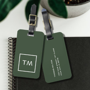Einfach grünes weißes Rahmen mit feinem Monogramm Gepäckanhänger
