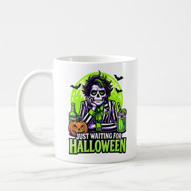 Einfach Halloween warten – Lustige Spukzeit Kaffeetasse (Links)