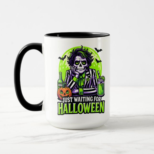 Einfach Halloween warten – Lustige Spukzeit Tasse (Links)