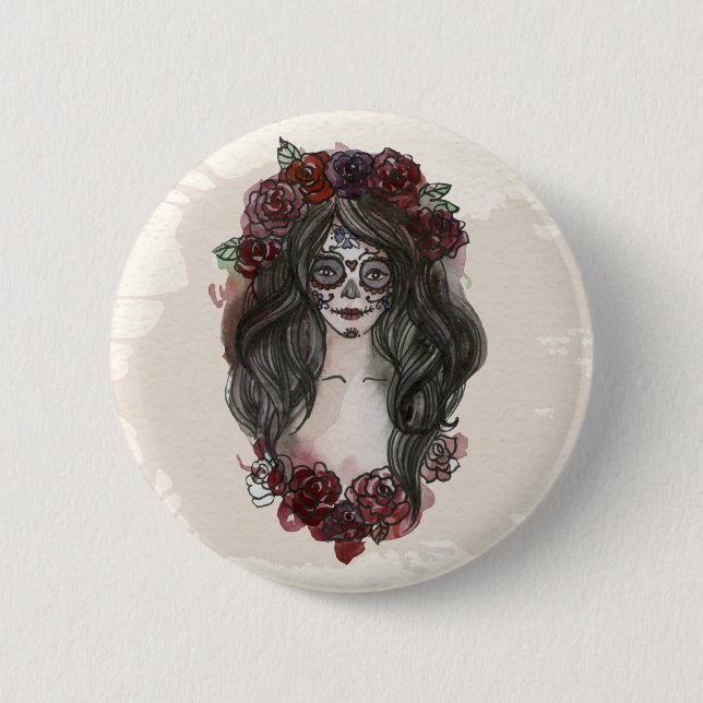 Einfach handgezeichnet Dia de los Muertos | Button (Vorderseite)