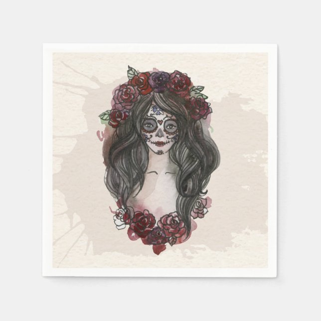 Einfach handgezeichnet Dia de los Muertos | Servie Serviette (Vorderseite)