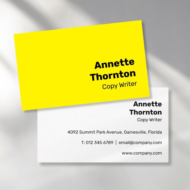 Einfach hellgelb kühl modern und dynamisch visitenkarte (Simple Bright Yellow Bold Modern Vibrant Business Card)
