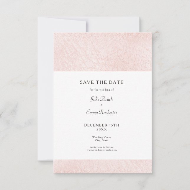 Einfach hellrosa mit elegantem Script Save the Dat Date (Vorderseite)