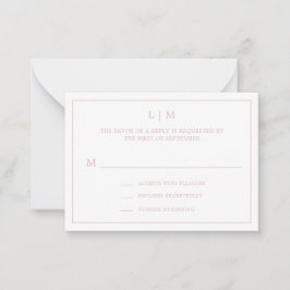 Einfach hellrosa Monogram Mini Wedding RSVP Mitteilungskarte