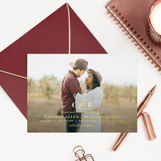 Einfach herrliches FOIL Monogram Foto Wedding Folieneinladung (Von Creator hochgeladen)