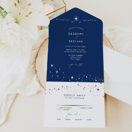 Einfach Himmels Elegante Hochzeit Blau All In One Einladung