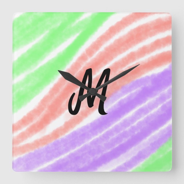 Einfach Ihren Namenstext hinzufügen Monogramm anpa Quadratische Wanduhr (Vorderseite)