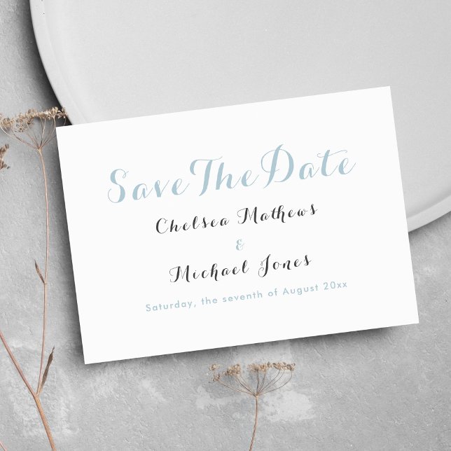 Einfach, in Weiß, Pastellblau Save the Date (Simple elegant white pastel blue Save The Date)