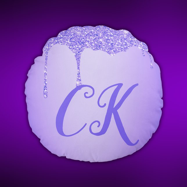 Einfach - Initialmonogramm mit Lila Glitzer | Rundes Kissen (Von Creator hochgeladen)