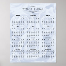 Einfach Kalender 2021 auf Weiße Flora | Poster