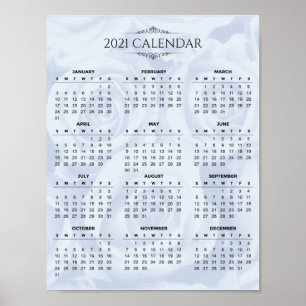 Einfach Kalender 2021 auf Weiße Flora Poster
