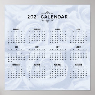 Einfach Kalender 2021 auf Weiße Flora Poster