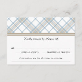 Einfach Kariert Blue & Tan Wedding RSVP Karte
