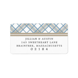 Einfach Karierte Blue & Tan Wedding Rücksendeadres Adressaufkleber