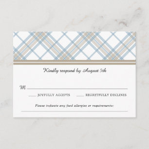 Einfach Karierter Blue & Tan Wedding RSVP