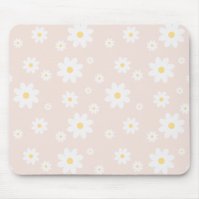 Einfach klassisch weiß Daisy Floral Mousepad (Vorne)