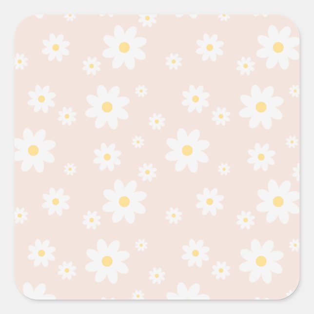 Einfach klassisch weiß Daisy Floral Quadratischer Aufkleber (Vorderseite)