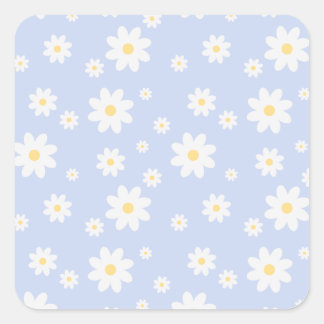 Einfach klassisch weiß Daisy Floral Quadratischer Aufkleber