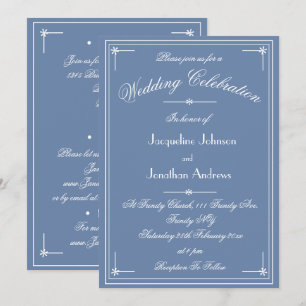 Einfach klassische staubblaue All-in-One-Hochzeit Einladung