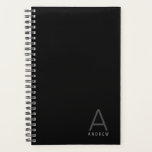 Einfach klassischer, moderner Personalisierter Nam Planer<br><div class="desc">Unterschwelliger, moderner, männlicher Monogramm-Anfangsname und personalisierter Name, der auf dem Cover eines schwarzen, grauen und weißen Planers in einem klassischen Minimal-Serif-Schriftart für einen einfachen, beruflichen und modernen Organisator und Planer mit Kalender zugeschnitten ist, um Ihnen zu helfen, sich zu organisieren und den Überblick über Ihren Zeitplan für Arbeit, Schule, Familie...</div>