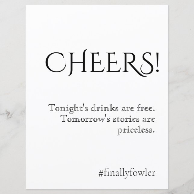 Einfach klassisches Hochzeitssegment Open Bar Sign (Vorderseite)