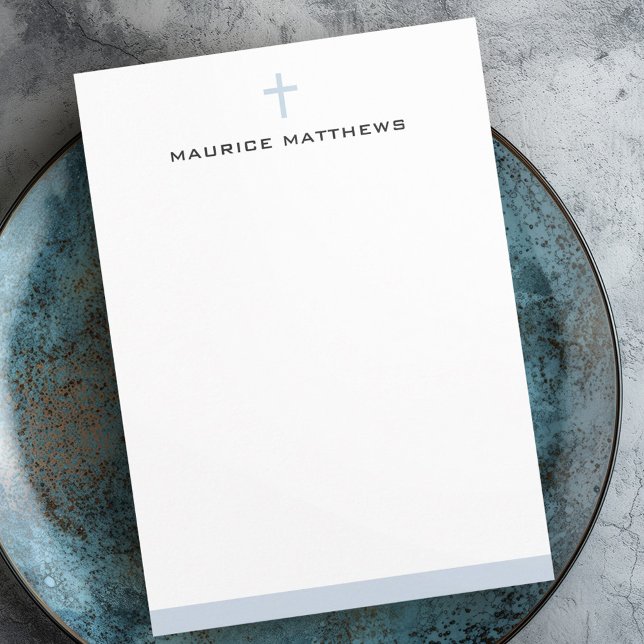 Einfach kreuzer männlicher Name staubblaue Grenzfl Mitteilungskarte (Simple cross masculine name dusty blue border flat note card)