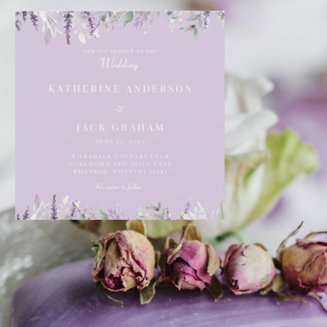Einfach Lavendel-Blatt-Hochzeitsquadrat Einladung (Von Creator hochgeladen)