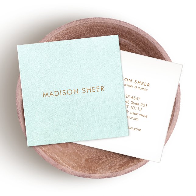 Einfach, leicht türkisblau, stilvoll Minimalistisc Quadratische Visitenkarte (Von Creator hochgeladen)